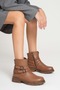 Women's Genuine Leather Buckle Casual Boots - Walnut