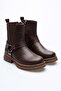 Women's Genuine Leather Boots with Metal Accessories - Brown - 4