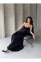 Women's Black Strap Long Dress – Bow Detail Flexible Fabric Stylish and Suitable for Everyday Use - 6