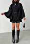 Women's Black Gold Button and Belt Detailed Cashmere Poncho Jacket - 2