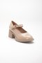 Beige Women's Heeled Casual Shoes Patent Leather Thick Sole with Hard Sole - 5
