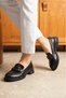 Alvina Black Women's Buckle Leather Look Thick Sole Casual Stylish and Modern Loafer - 3