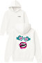 Pink Eyes Design Printed Oversized White Hooded Sweatshirt