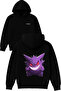 Purple Anime Creature Design Printed Oversized Black Hooded Sweatshirt