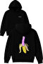 Banana Finger Design Printed Oversized Black Hooded Sweatshirt