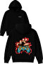 Game Handle Design Printed Oversized Black Hooded Sweatshirt