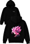 Pink Design Printed Oversized Black Hooded Sweatshirt