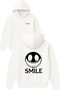 Smıle Design Printed Oversized White Hooded Sweatshirt