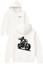 Motorized Woman Design Printed Oversized White Hooded Sweatshirt