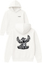 Black Striped Alien Figure Design Printed Oversized White Hooded Sweatshirt