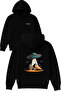Ufo Pyramids Design Printed Oversized Black Hooded Sweatshirt