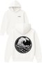 Wave Design Printed Oversized White Hooded Sweatshirt