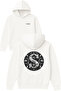 S Round Design Printed Oversized White Hooded Sweatshirt