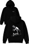 Guvercın Design Printed Oversized Black Hooded Sweatshirt