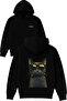 Cat with Glasses Design Printed Oversized Black Hooded Sweatshirt