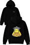 Ufo in Egypt Design Printed Oversized Black Hooded Sweatshirt