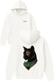 Egyptian Cat Design Printed Oversized White Hooded Sweatshirt
