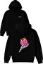 Skeleton Hand Heart Design Printed Oversized Black Hooded Sweatshirt