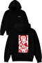 3 Monkeys White Red Design Printed Oversized Black Hooded Sweatshirt