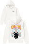 Creatıne Design Printed Oversized White Hooded Sweatshirt