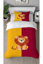 Lion Red and Yellow Patterned Printed Special Design Single Style Children's Duvet Cover Set Without Sheets