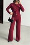 Women's Burgundy Cardigan Pants Top and Bottom Two-Piece Knitwear Set - 3