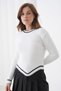 Women's Asymmetrical V Cut Stripe Edge Bearded Long Sleeve Crew Neck Sports Stylish Winter Knitwear Sweater - 2