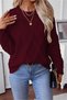 Women's Burgundy Knitwear Sweater Round Neck Long Sleeve Knitted Patterned Modern Winter