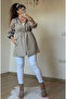 Short Square Pattern Trench Coat Beige - 2