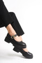 Women's Ballerina Thick Sole Casual Shoes 4061 Black Skin - 2