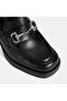 Women's Black Metal Buckle Detailed Thick Heeled Loafer - 6