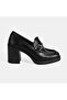 Women's Black Metal Buckle Detailed Thick Heeled Loafer - 2