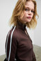 Repeta Women's Mock Neck Pack Embroidery Detailed Zippered Slim Fit Brown Jacket - 5