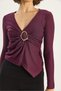 Women's Plum Double Breasted Collar Gold Buckle Detailed Long Sleeve Blouse 2280 60283517 - 5
