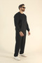 Men's Winter Fleece-Lined Tracksuit Set Sweatshirt Baggy - Black Regular Crew Neck - 2