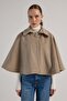Women's Beige Lined Cashmere Poncho 30048 - 5