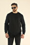 Men's Winter Fleece-Lined Tracksuit Set Sweatshirt Baggy - Black Regular Crew Neck - 8