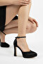 Black Satin Ankle-Tied Platform Chunky Heel Stiletto Evening Dress Shoes 11.5cm - 3
