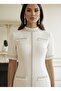 Imported Tweed Fabric Stone Pearl Embellished Lined Special Design Midi Dress - 3