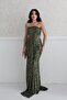 Khaki Strapless Waist Detailed Sequin Evening Dress