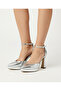 Silver Metallic Ankle-Tied Platform Chunky Heel Stiletto Evening Dress Shoes 11.5cm - 4