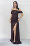 Women's Off-Shoulder Sequin Slit Evening Dress Sea Green, Powder, Black, Red, Navy, Beige - 3