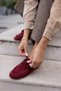 Claro Women's Burgundy Genuine Suede Loafer Shoes - 6