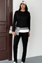 Women's Side Slit Slim Sh Striped Detail Long Sleeve Sweatshirt Modal Set