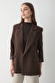 Women's Bitter Coffee Striped Lined Sleeve Detail Blazer Jacket - 5