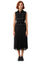 Women's Skater Midi Dress Shirt Collar Sleeveless Tweed Woven Detailed Belted Pleated Stylish Design - 3
