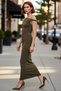 Women's Khaki Carmen Collar Bodycon Maxi Dress Stylish and Modern Design for Special Occasions Fashion Forward