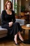 Women's Square Neck a Line Cut Long Sleeve Knitted Maxi Dress Stylish and Comfortable Casual Style High Quality - 2