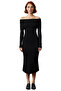 Women's Carmen Collar Long Sleeve Midi Length Plain Shift Knit Dress Spring Autumn Chic - 3
