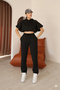 Women's Black Relaxed Fit Sweatpants with Elastic Waistband and Leg Cuffs - 2